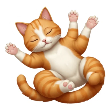 ginger and white small cat eyes closed lying down upside down with paws stretched out straight in different directions sticker