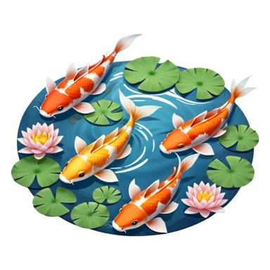 koi and lotus in circle pond sticker
