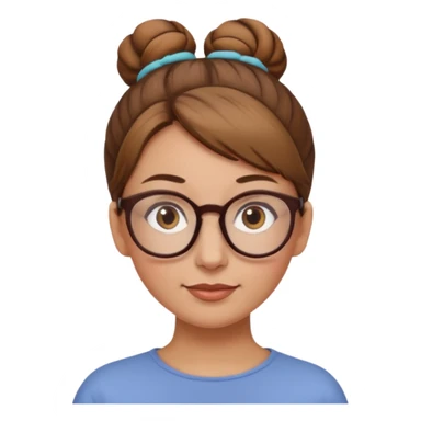 femme de 38 ans avec des cheveux châtain clair, un chignon haut, yeux bruns, lunettes rondes sticker