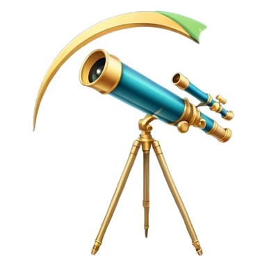 An icon featuring a telescope, stars, and a planet, symbolizing astronomy. The design includes a crescent moon, distant galaxies, and constellations, representing the study of space and celestial bodies. Transparent background highlights the exploration of the universe and cosmic phenomena. sticker