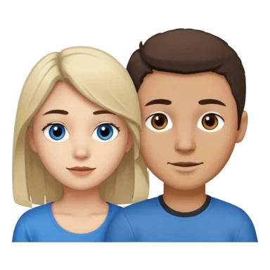 Una pareja heterosexual. La chica de piel blanca pero bronceada (española), pelo al estilo wolfcut castaño oscuro, ojos marrones. El chico de piel blanca, ojos azules y pelo castaño claro, tirando para rubio oscuro. sticker
