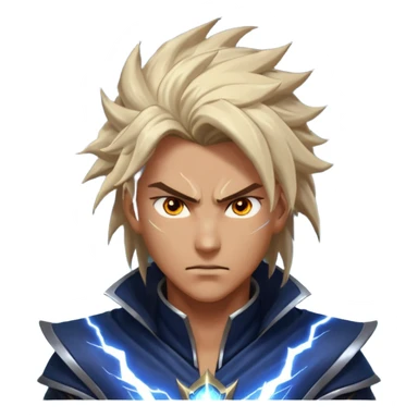 storm rider portrait, head and shoulders only, wind-swept hair, crackling lightning aura, storm clouds swirling behind, intense glowing eyes, epic fantasy vibe, 3D cartoon, mobile game icon style, clean background, no text, no watermark
 sticker