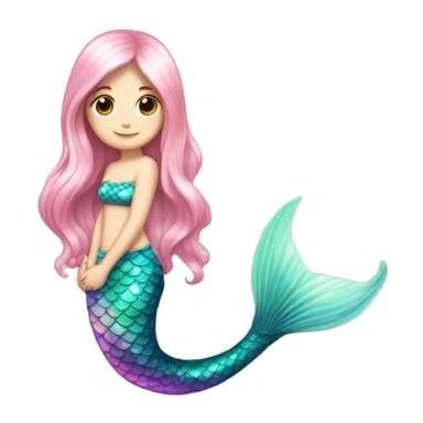 Iridescent mermaid tail full body white girl long hair pink sticker