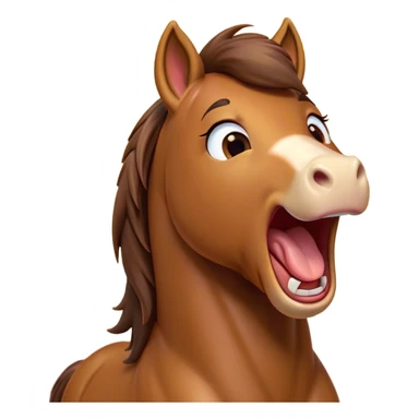 Cinematic Cute Yawning Bay Horse Portrait Emoji, Head tilted slightly with a dramatic, wide-open yawn, revealing a smooth bay fur with a subtle luster, floppy ears slightly drooping, round amber eyes barely open in drowsy contentment, Simplified yet irresistibly adorable features, highly detailed, glowing with a soft, cozy glow, high shine, relaxed yet expressive, stylized with a touch of equine whimsy, bright and endearing, soft glowing outline, capturing the essence of a sleepy yet affectionate horse, so drowsy it feels like it could stretch out of the screen and curl up for a nap! sticker