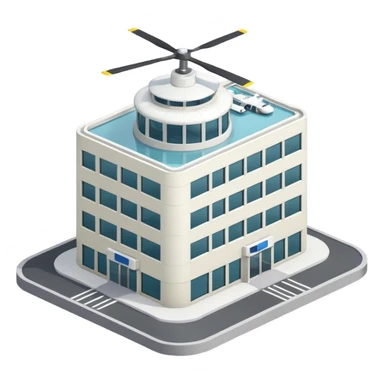 hospital isometric view building with heliport sticker