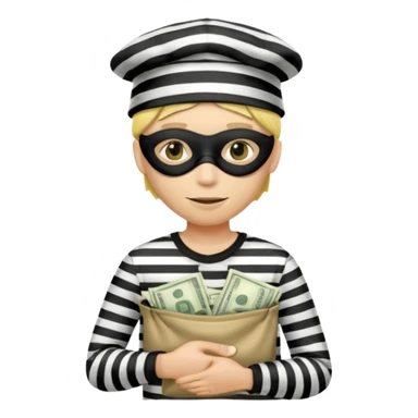 Make a yellow person with eye mask and black and white shirt and bag of money in his hand and a robber hat on sticker