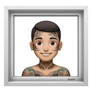 person with face tattoo looking out of window happy sticker