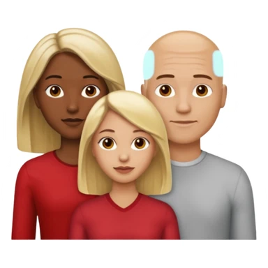 one male medium dark skin tone no hair and one woman light skin tone blonde highlights shoulder length hair and one woman light skin tone deep red long hair three people total sticker