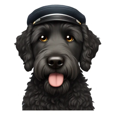 sad black labradoodle dog's face with and long nose and a pilot cap on sticker