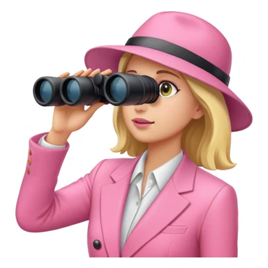 woman in a pink suit looking through binoculars sticker