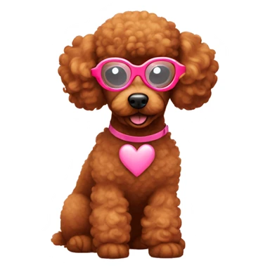 Red poodle wearing pink heart shape glasses sticker
