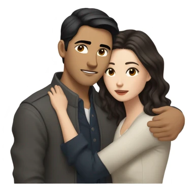 A pale half Asian man with short dark hair and amber eyes fighting a white woman with long wavy brunette hair and dark eyes. They hate each other a lot And have good fashion taste and are hugging each other tight  sticker