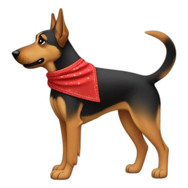 75% Coonhound 25% German Shepherd mix dog wearing small plain red bandana side view full body in profile left facing sticker