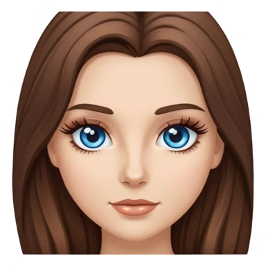a white girl with long voluminous brunette hair and brown highlights and blue eyes with long eyelashes  sticker