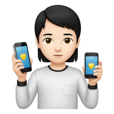 un niño de entre 3 - 10 años jugando con su celular (pelo negro y polo blanco) sticker