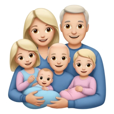 Family emoji with a mom and a dad, an older sister and two young twins sticker