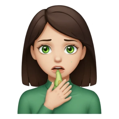 Brunette girl with green eyes choking herself (no tears) and make her look a little less distressed  sticker