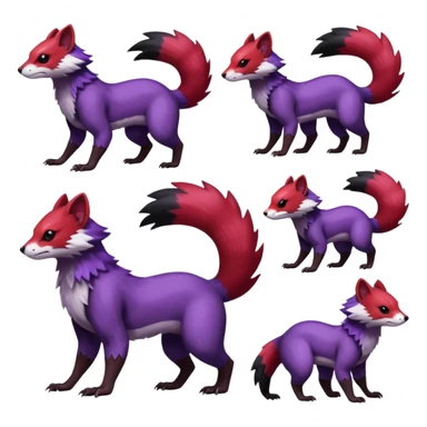 Purple, red, black Trico-Sergal-Furret-Ferret-Wolverine-Vernid-fusion-Fakemon-animal-hybrid-creature, full body sticker