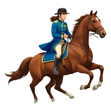 An icon showcasing a majestic horse and rider in full gallop across a lush green field. The background features a clear sky, distant mountains, and a vibrant landscape. The rider wears traditional gear, while the horse leaps with grace and power.  sticker