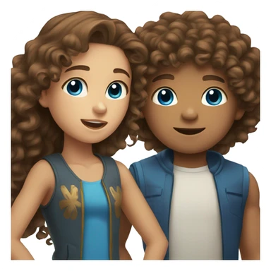 boy with brown curly hair and brown eyes and girl with long brown hair and blue eyes sticker