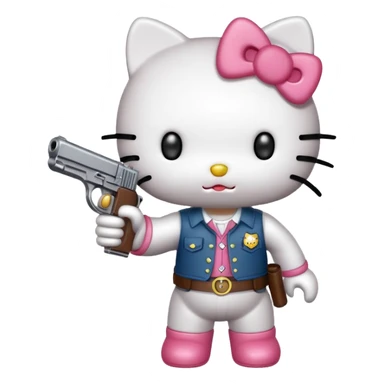Hello Kitty character holding a pistol sticker