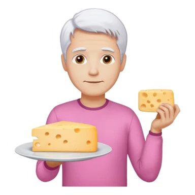 Homme gros chemise rose cheveux blancs avec une assiette et un gros fromage  sticker