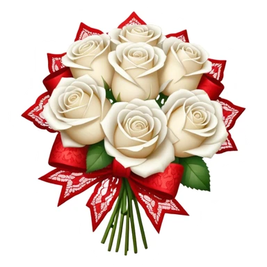 white rose bouquet with red lace bow  sticker