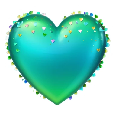 emoji: teal and neon green gradient heart with celebration confetti from behind. sticker