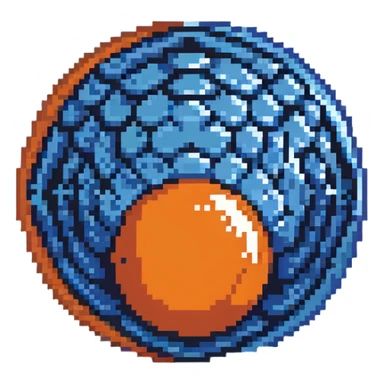 blue orb with expanding circles, 32x32 pixel art game range power-up sticker