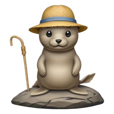 Seal with a straw hat on a rock sticker