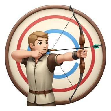 An archer drawing a bow and aiming an arrow at a target, with perfect focus and precision. The target is visible in the background, featuring concentric rings. The scene captures the concentration and skill involved in archery, emphasizing the elegance and accuracy of the sport. sticker