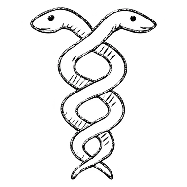 two intertwined serpents hand drawn outlined icon sticker