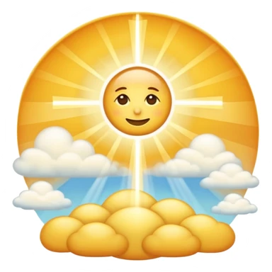 "Create a warm emoji representing morning christian spiritual awakening. Golden sunrise rays, soft light beams, peaceful clouds, or spiritual symbols like crosses, crescents, or light. No human figures - focus on light, warmth, and divine energy." sticker