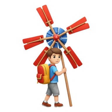 Boy carrying toy windmill backpack sticker