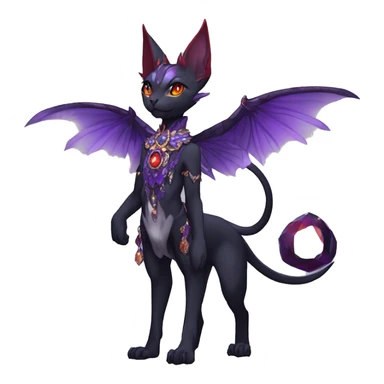 cool kawaii anime edgy distinguished ethereal elegant beautiful fantasy black purple red ethereal fantasy nargacuga-Noivern-sphynx-Quiana-Fakemon collar harness moon gem jewels full body sticker