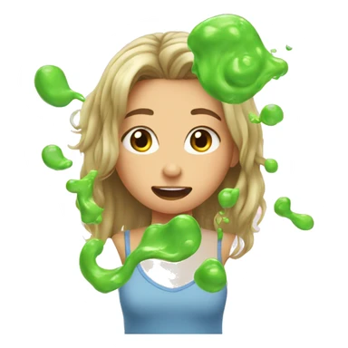 Girl trying to get slime out of her hair sticker