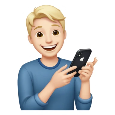 Laughing while holding an iPhone 16  sticker