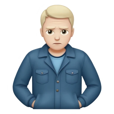 A sad man turns out his pockets and looks sadly at the camera sticker