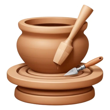 Ceramics making icon, pottery wheel, clay being shaped, ceramic vase or bowl, sculpting tools, minimalistic style, clean lines, transparent background. sticker