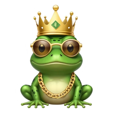 gangster frog wearing a gold crown, cool sunglasses, gold chain, dollar sign chain sticker