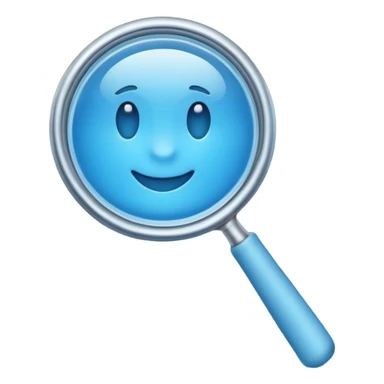 A 3D emoji-style magnifying glass, smooth rounded shapes, soft gradient blue ring, glossy plastic material, subtle highlights and reflections, simple minimal design, pastel blue color, slightly thick proportions, soft lighting, clean white background, modern emoji aesthetic, centered composition sticker