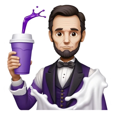 abraham lincoln with white styrofoam cup with purple liquid spilling out of it sticker
