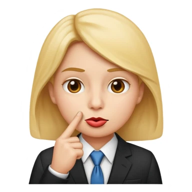 3D render of a shushing face emoji 🤫 dressed in a business suit, holding a finger to its lips. representing deceptive corporate marketing compliance. Studio lighting, cinematic realism, subtle irony, professional color grading sticker
