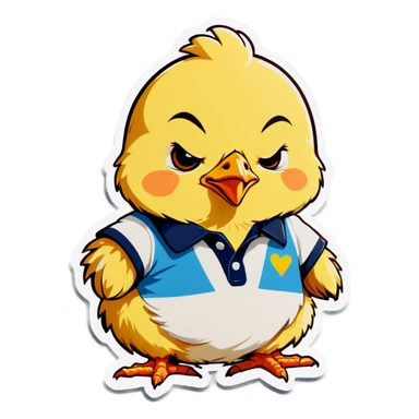 Baby chicken looking very sleepy in a polo shirt sticker
