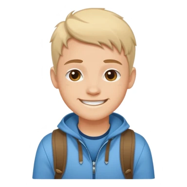 Cartoon avatar sticker of a young person, friendly smile, modern outfit, clean vector illustration, thick outline, flat colors, simple background, sticker style, high quality, transparent background sticker