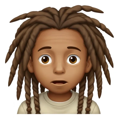 A brownskin boy with dreads going down to his mouth and he has a plain mood with low eyes sticker