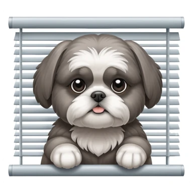 cute all grey shih tzu peeking through window blinds with one paw holding down the shade behind the shade sticker