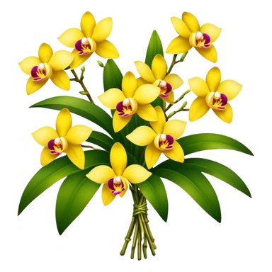 big bouquet yellow Dendrobium Orchid, stem, leaf sticker