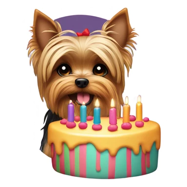 Yorkie dog with a cake  sticker