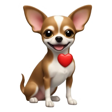 Perro Chihuahua sostiene corazón rojo grande, fondo blanco, claymation sticker